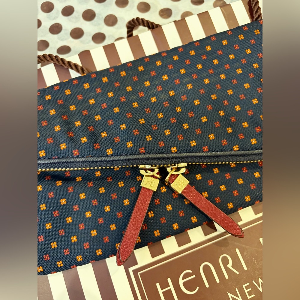 EUC HENRI BENDEL Navy Clutch with Embroidered Small Floral Print